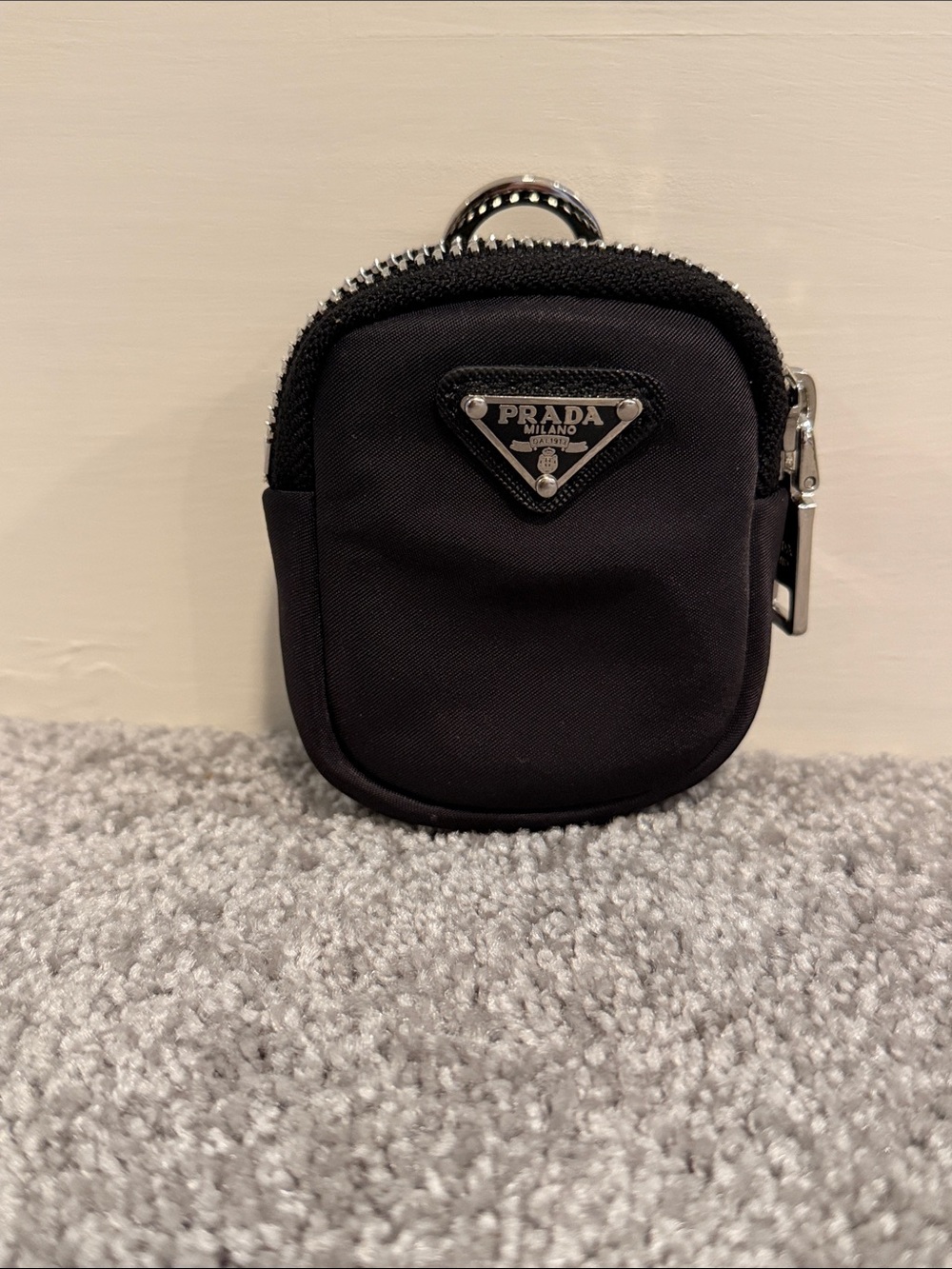 Prada Black Nylon Keychain Airpod Pouch